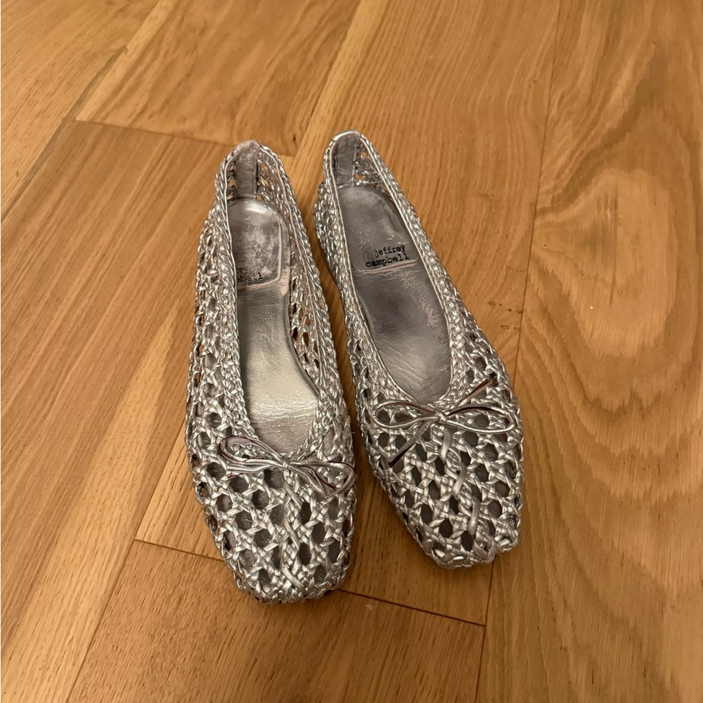 Jeffrey Campbell My Weave Woven Silver Flats